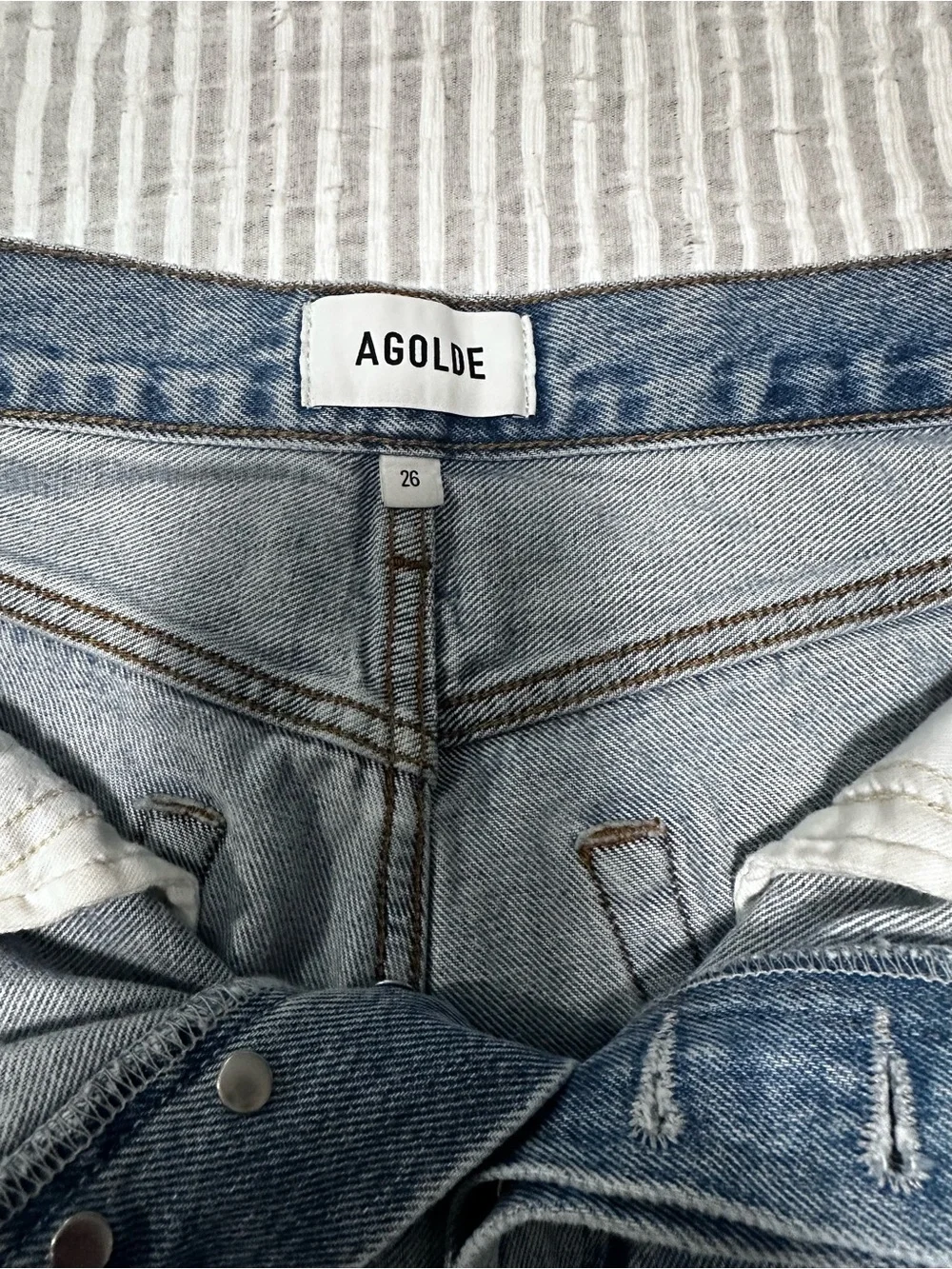 AGOLDE Distressed High-Rise Denim Cutoff Shorts - Medium Blue